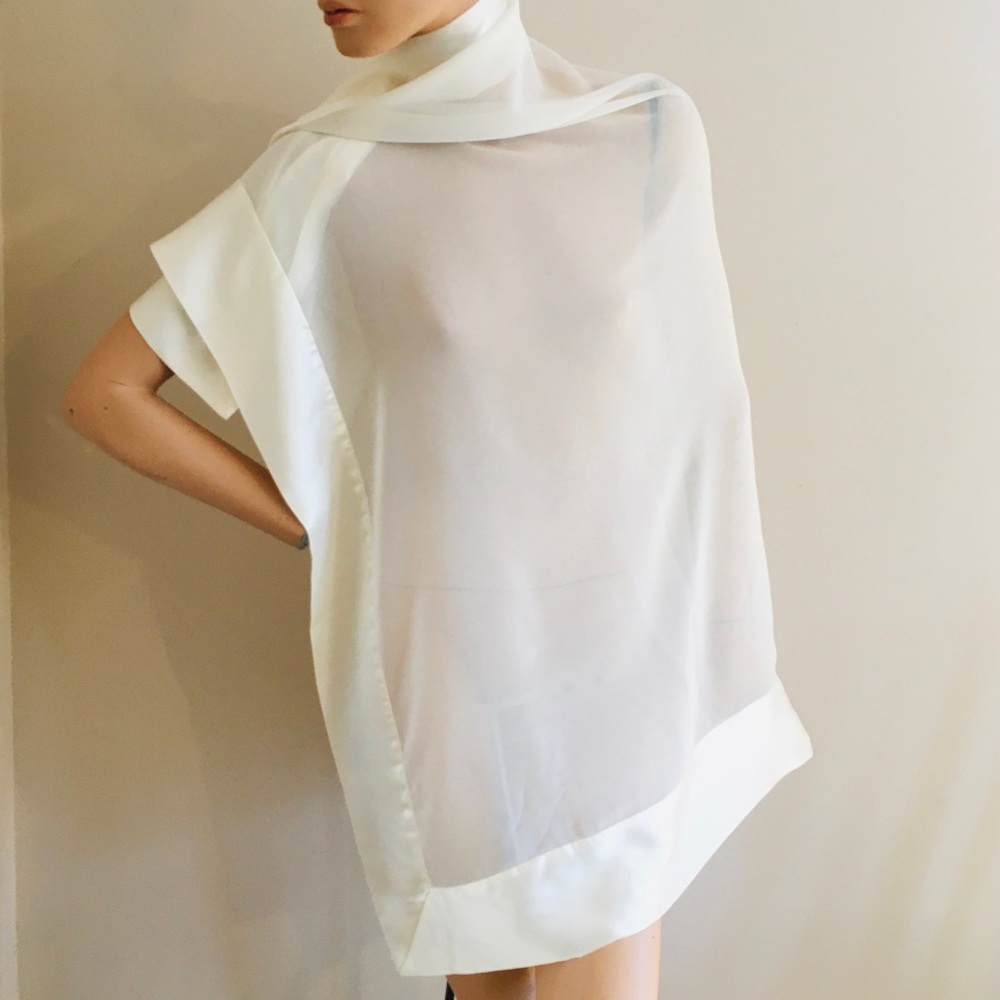 Liz Claiborne Silk Scarf Light Cream Sheer & Satin Trim